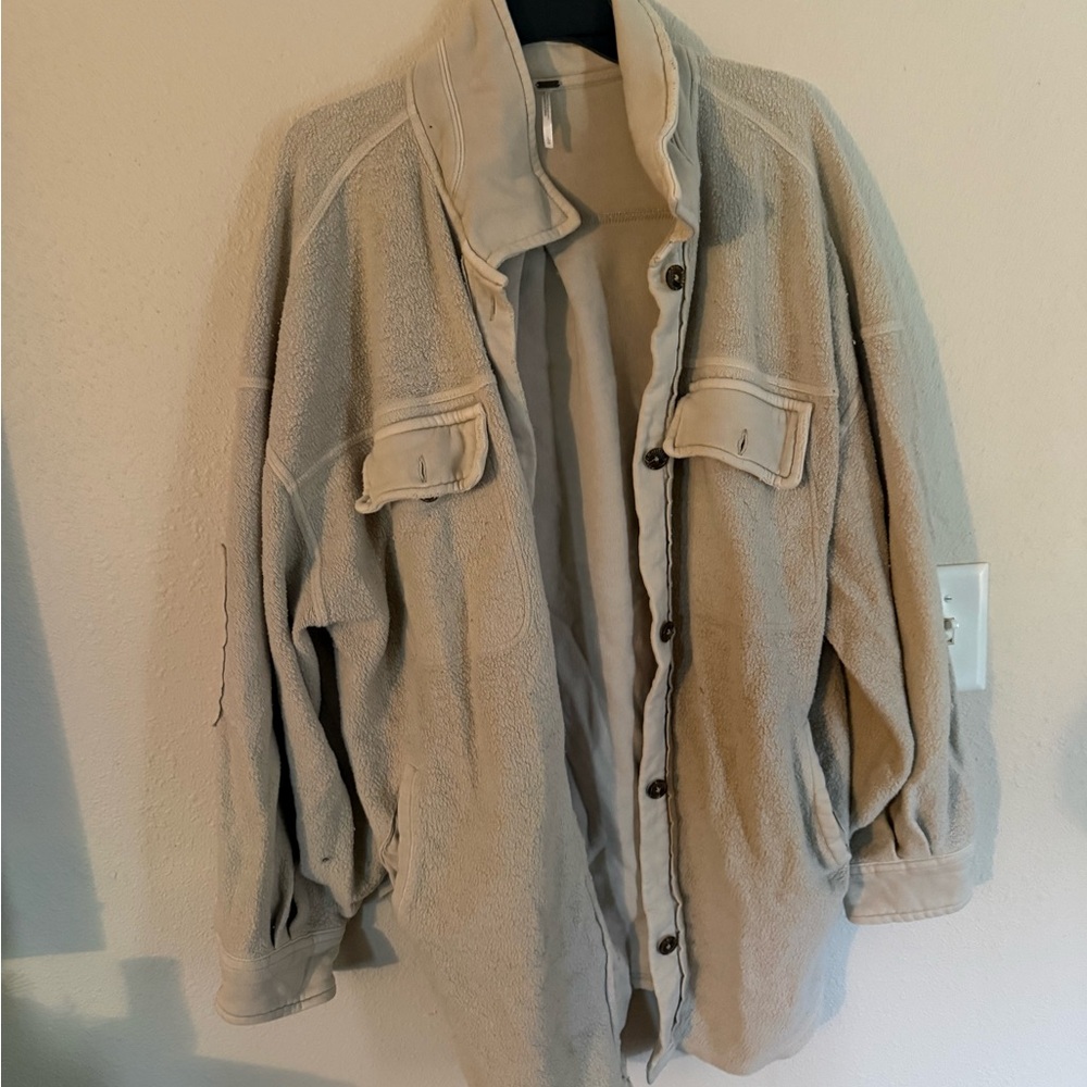 Free People Tan Sherpa Shirt Jacket